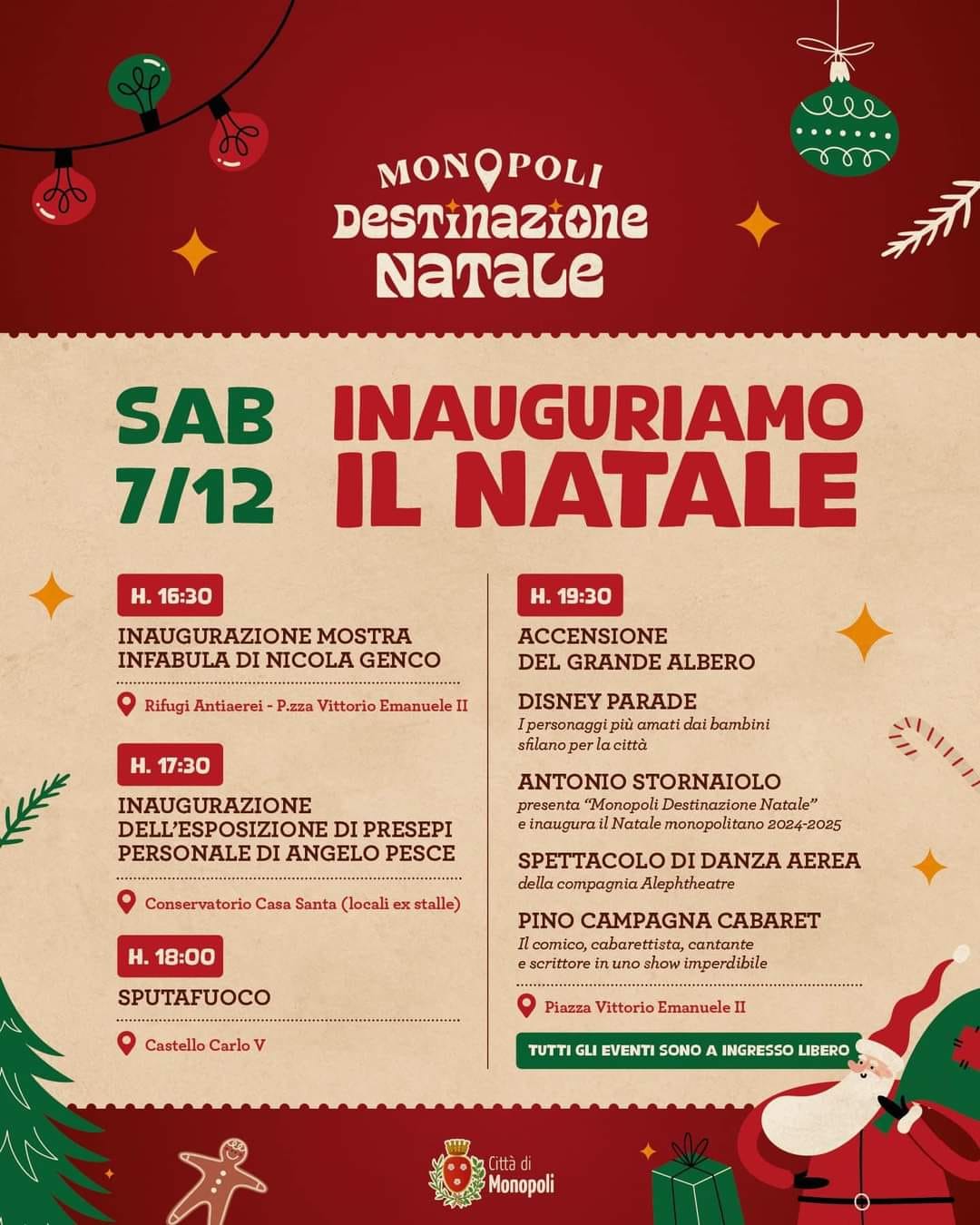 Monopoli Destinazione Natale: si accende l’Albero in piazza