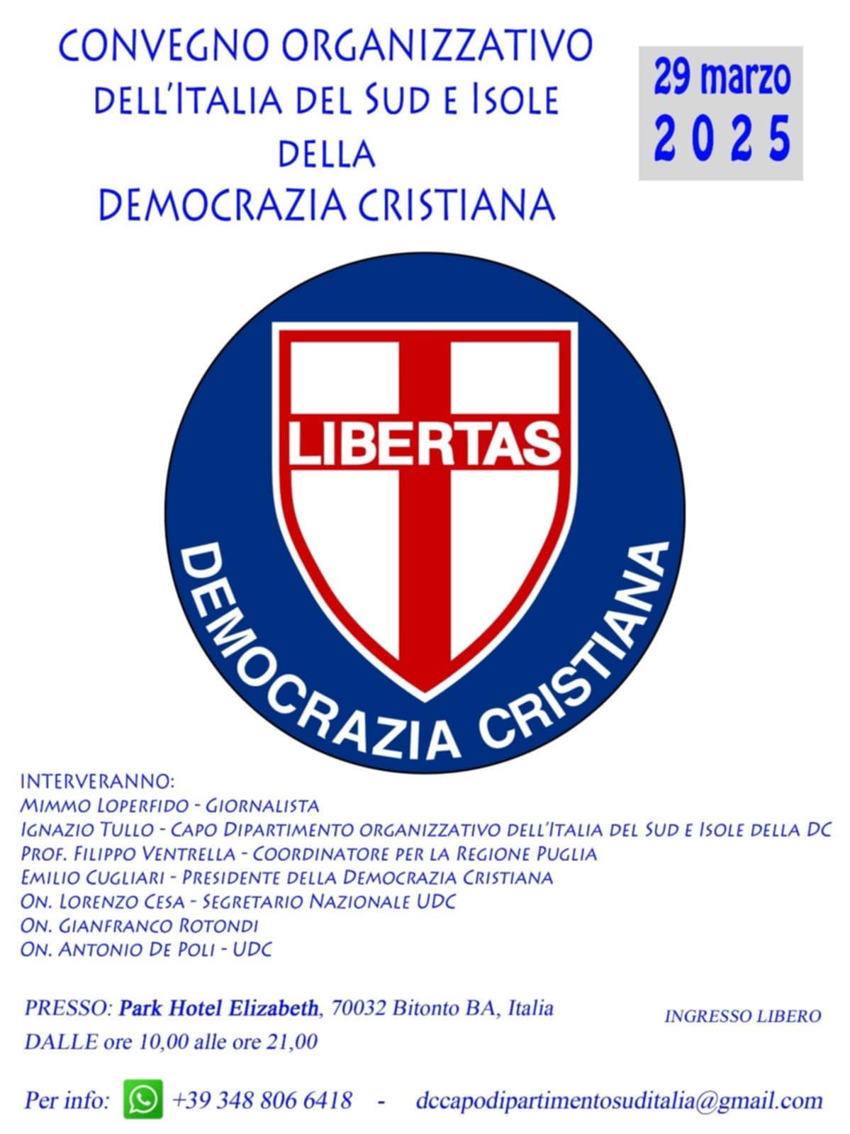 La Democrazia Cristiana riparte dal Sud: A Mariotto, frazione di Bitonto, il grande convegno organizzativo del partito