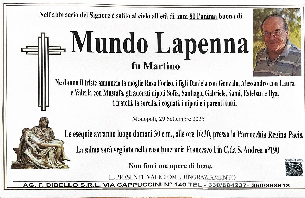 Monopoli “piange” la scomparsa di Mundo Lapenna