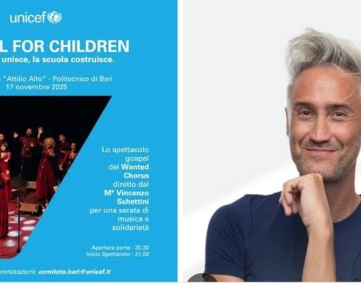 Bari: Vincenzo Schettini e il gospel per i bambini dell’Unicef