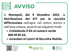 Differenziata più semplice: a Monopoli nuove modalità per il ritiro dei kit