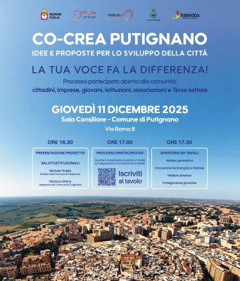 Al via “Co-Crea Putignano”, processo partecipativo per lo sviluppo della città